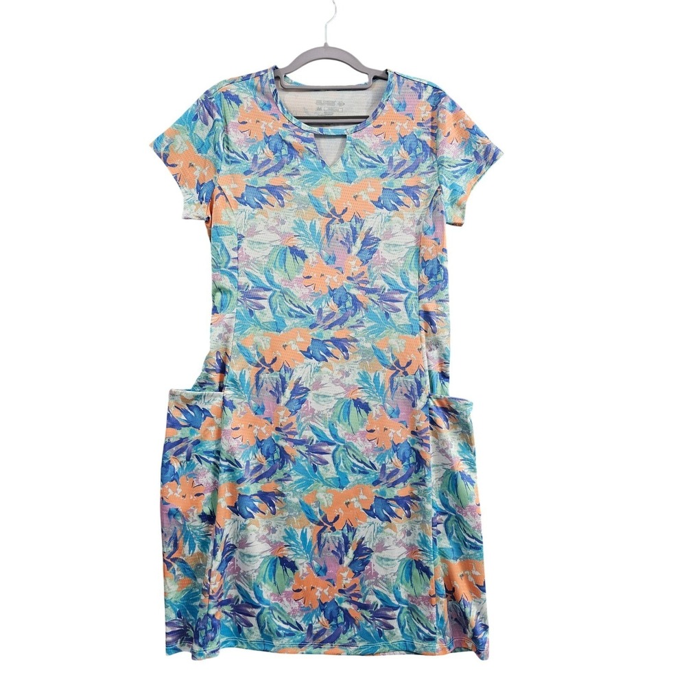 Reel Legends Freeline Dress Womens Medium Blue Floral Performance Short Sleeve M